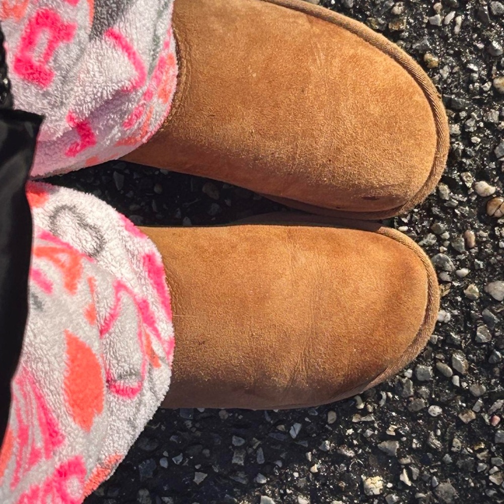 UGG Tan Suede Boots with Cream Accents